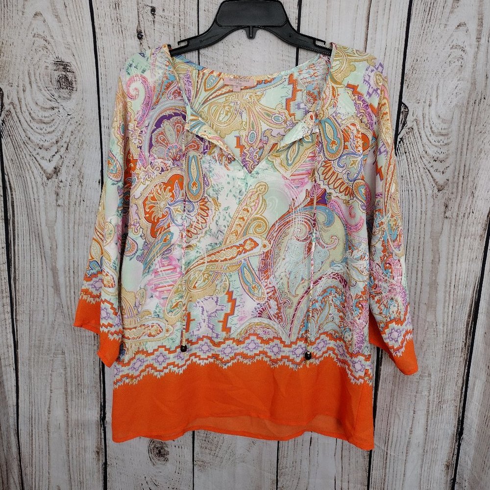 Saint Tropez West | Semi-Sheer Paisley Boho Top w/Tassle Accents